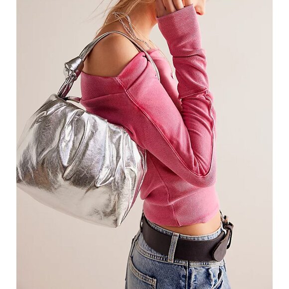 NEW FREE PEOPLE Viva La Vegan Clutch / Silver